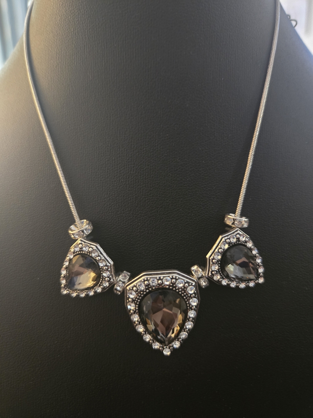 Smoky Crystal Teardrop Statement Necklace - Unbranded